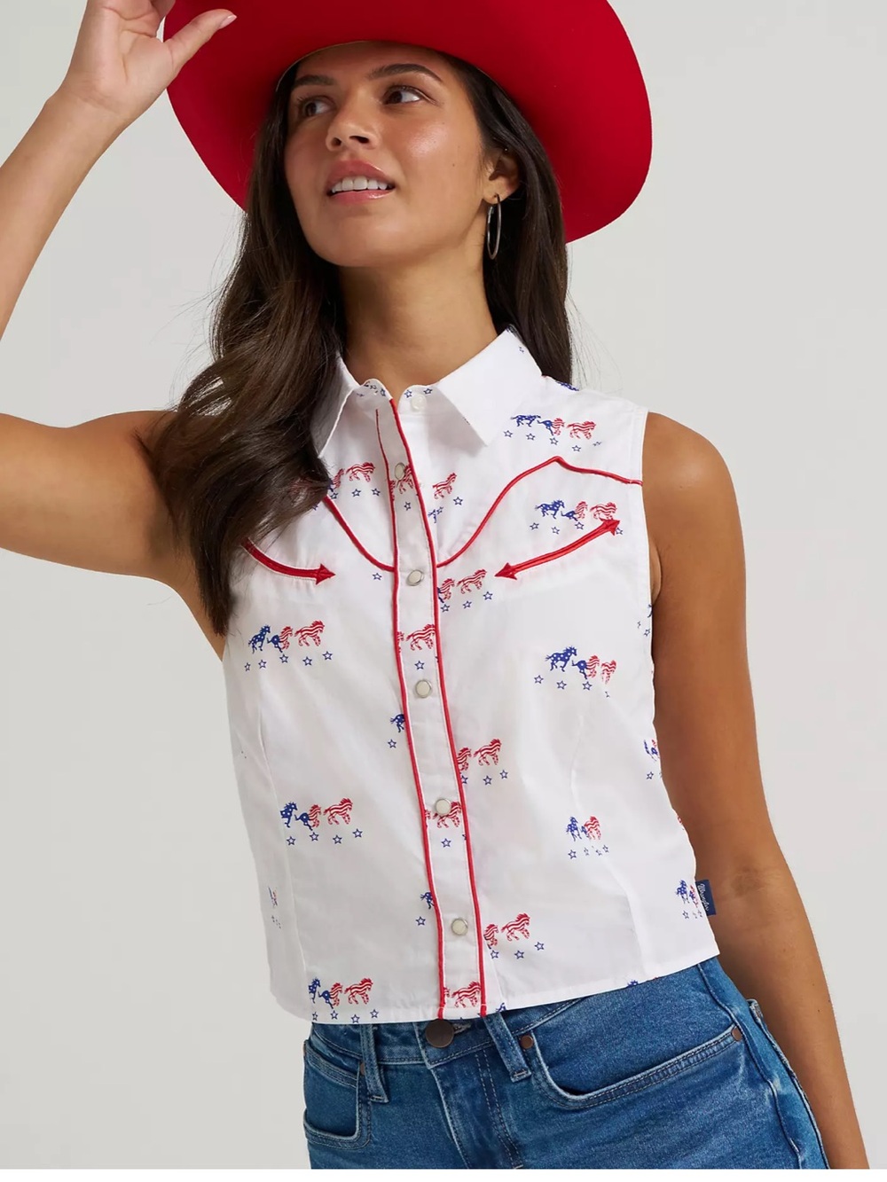 NWT Wrangler WOMEN'S WRANGLER SLEEVELESS AMERICANA WESTERN SNAP SHIRT, Size M